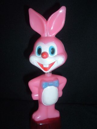 Vintage Hard Plastic Easter Bunny Rabbit Nodder Bobble Head Hong Kong Nos Pink