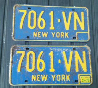 Pair 1966 - 73 York State License Plates Paint 7061 Vn