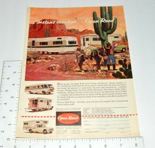 Open Road Travel Trailer Rv Truck Camper Desert Motor Home 1969 Vintage Print Ad