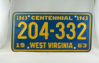 1963 West Virginia " Centennial " Passenger License Plate -