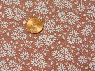 1 Yard Vintage 36 " Wide Cotton Quilt Fabric Mocha Brown And White Floral
