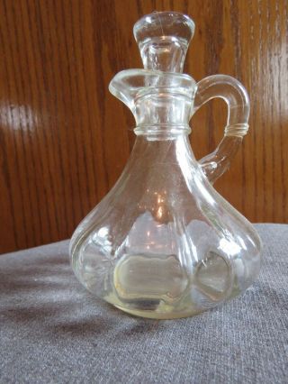 Antique Vintage Glass Olive Oil Vinegar Pitcher Cruet Carafe Vase With Stopper