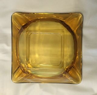 Vintage Mid Century Retro Clear Amber Glass Square Ashtray 5 3/4” 2