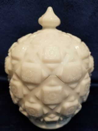 Westmoreland Old Quilt White Milk Glass Lidded Candy Dish Vintage