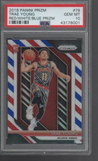 Trae Young 2018 - 19 Panini Prizm Red White Blue Prizm Rookie Card 78 Psa 10