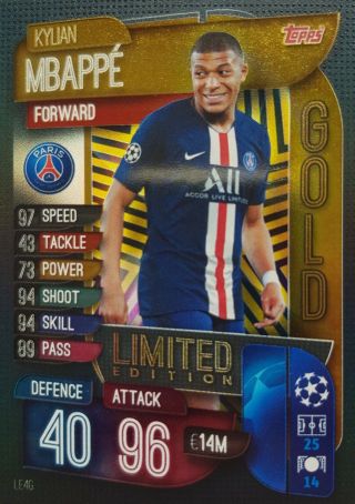 Match Attax 2019/20 Limited Edition Kylian Mbappe Paris Saint - Germain Gold Le4g