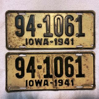 1941 Webster County Iowa Automobile License Plate Pair