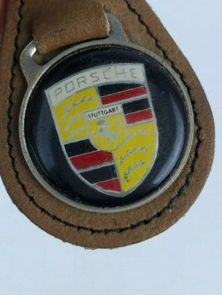 Vintage Porsche Leather Keychain Key Ring brown leather 2