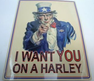 2009 Harley Davidson Uncle Sam Usa Metal Sign I Want You On A Harley 13 " X 17 "