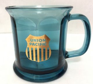 Vintage Union Pacific Glass Mug Cup Blue Railroad Coffee Tea