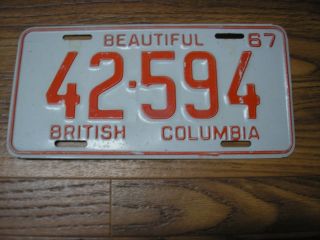 1967 British Columbia Canada 49 Year Old Licence Plate 42 - 594