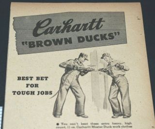 1953 Vintage Print Ad Carhartt Work Clothes Overalls Brown Ducks Caps Master