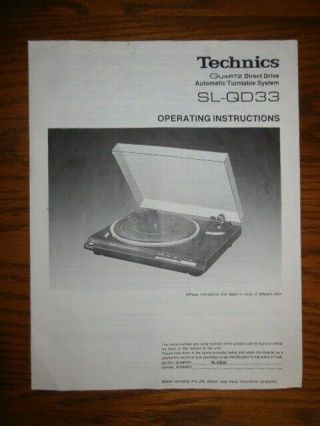 Vintage Technics Sl - Qd33 Automatic Turntable Operating Instructions