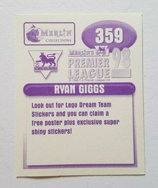 Merlin Premier League 98 Foil Sticker - 359 Ryan Giggs Manchester United - 1998 2
