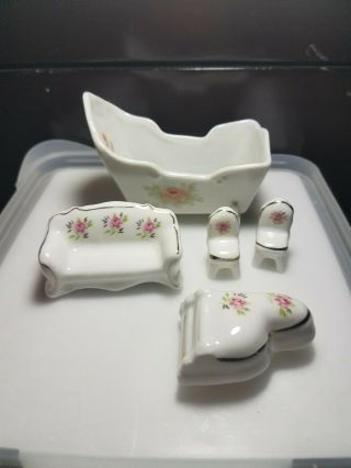 Vintage Miniature Porcelain Cradle,  Doll House Furniture