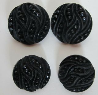 4 Vintage Jet Black Plastic Buttons