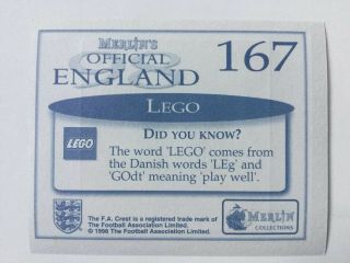 Merlin Official England World Cup 1998 Sticker 167 Lego Logo Foil Shiny 2