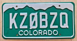 Colorado Green Amateur Ham Radio Operator License Plate " Kzobzq " Co Opr