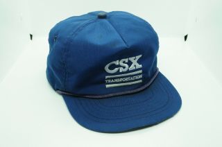 Vintage Blue Csx Transportation Embroidered Railroad Snapback Hat Cap