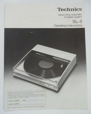 Technics Operating Instructions For Model Sl - 5 Direct Drive Automatic Turntable