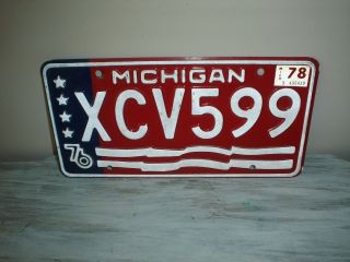 Vintage Michigan 1976 State License Plate Tag Xcv 599 Bi - Centennial Plate Vgc