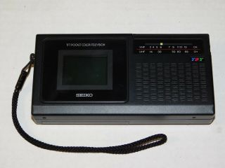 Vintage Seiko T102B TFT Pocket Color Portable TV Radio VHF UHF With Case Japan 2