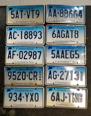 10 Different Connecticut License Plates.  All Over 3 Yrs Old.