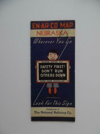 c.  1930s EN - AR - CO Nebraska Folding Road Map National Refining Co.  ENARCO Vintage 2
