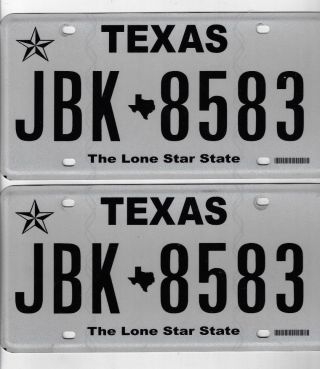 Texas Auto License Plate Matching Pair - Jbk 8583 - The Lone Star State - Tx