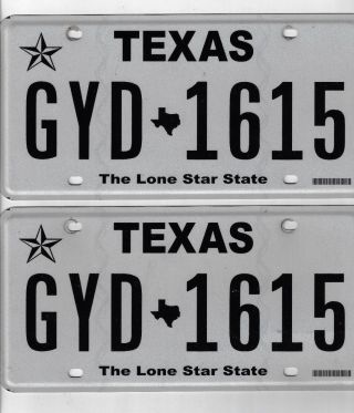 Texas Auto License Plate Matching Pair - Gyd 1615 - The Lone Star State - Tx