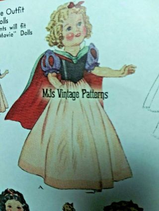 Snow White Doll Dress Pattern for 16 inch Shirley Temple \Patsy MJ ' s Vintage P 2
