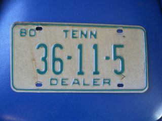1980 Tennessee Dealer License Plate 36 - 11 - 5