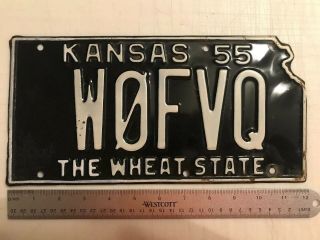 Rare Vintage 1955 Kansas Ham Radio License Plate Tag W0fvq The Wheat State