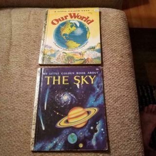 2 Vintage Little Golden Books,  About The Sky,  Our World First Editions