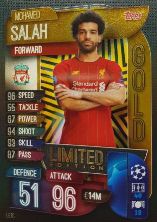 Match Attax 2019/20 Limited Edition Mohamed Salah Gold Liverpool Le1g