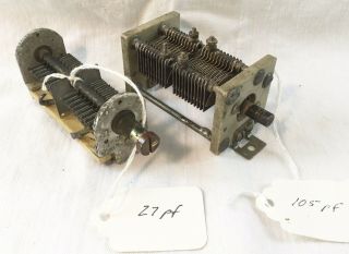 2 Vintage Ham Radio Variable Capacitors 27pf & 105pf 8