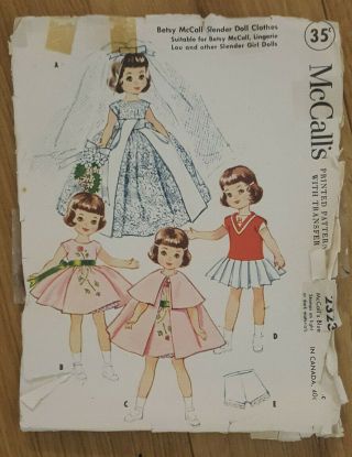 1959 Vintage Mccalls Sewing Pattern 2323 Betsy Mccall Lingerie Lou Doll Clothes