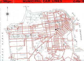 Orig,  vintage Tour brochure,  map Municipal Railway of San Francisco,  July,  1946 2
