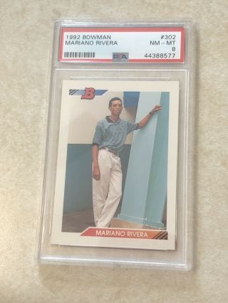 1992 Bowman Mariano Rivera “the Sandman” Ny Yankees 302 Baseball Card Psa 8