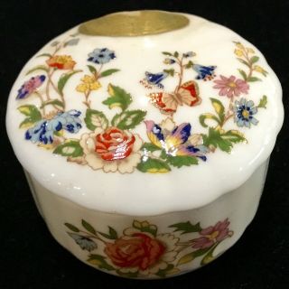 Vintage Aynsley Porcelain Miniature Butterfly Floral Trinket Box Dish W/lid