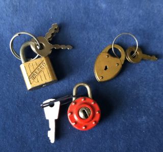 Three Vintage Miniture Keyed Locks Two For Sure Made Usa