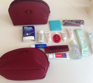 2 X Emirates Airline Ladies Business Class Clarins Amenity Kit Wash Bag Burgundy
