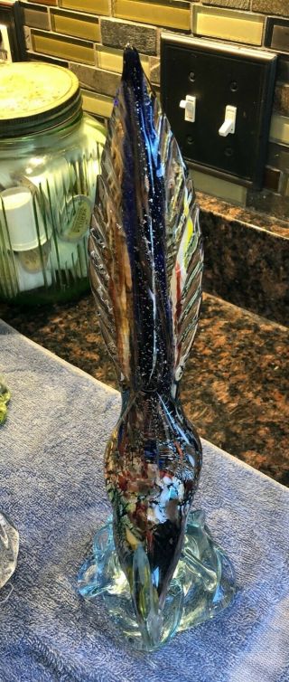 Vintage Murano Glass 13 " Very Colorful Rooster Broken Beak But Gorgeous