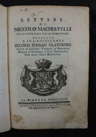 1767 Lettere Di Niccolo Machiavelli George Clavering Cowper Florence Printing