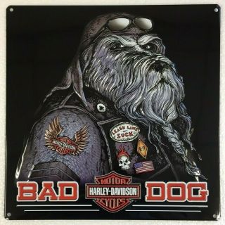 Ande Rooney Harley Davidson Bad Dog Tin H - D Garage Man Cave Motorcycle Sign