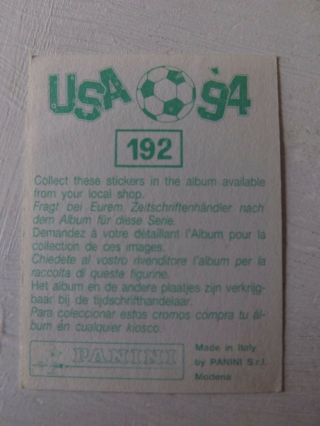 PANINI USA 94 WORLD CUP 1994 STICKER 192 JOSE LUIS PEREZ CAMINERO SPAIN - 2