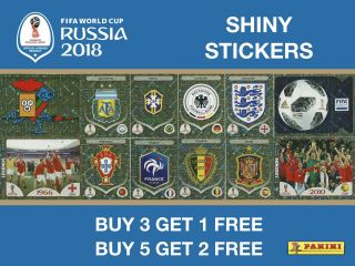 Panini World Cup 2018 Stickers Shiny / Foil Stickers - Badges / Trophy / Legends