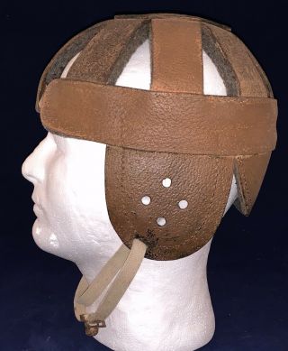 Antique Circa 1910 8 Spoke Football Leather Head Harness Early Old Helmet Reach 3