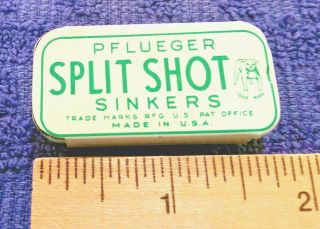 Vintage Slide Lid Fishing Tin Pflueger Split Shot 3/0 Sinkers White & Green Big.