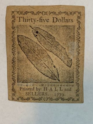 1779 Revolutionary War Money Early American Banknote $35 Dollars Finance